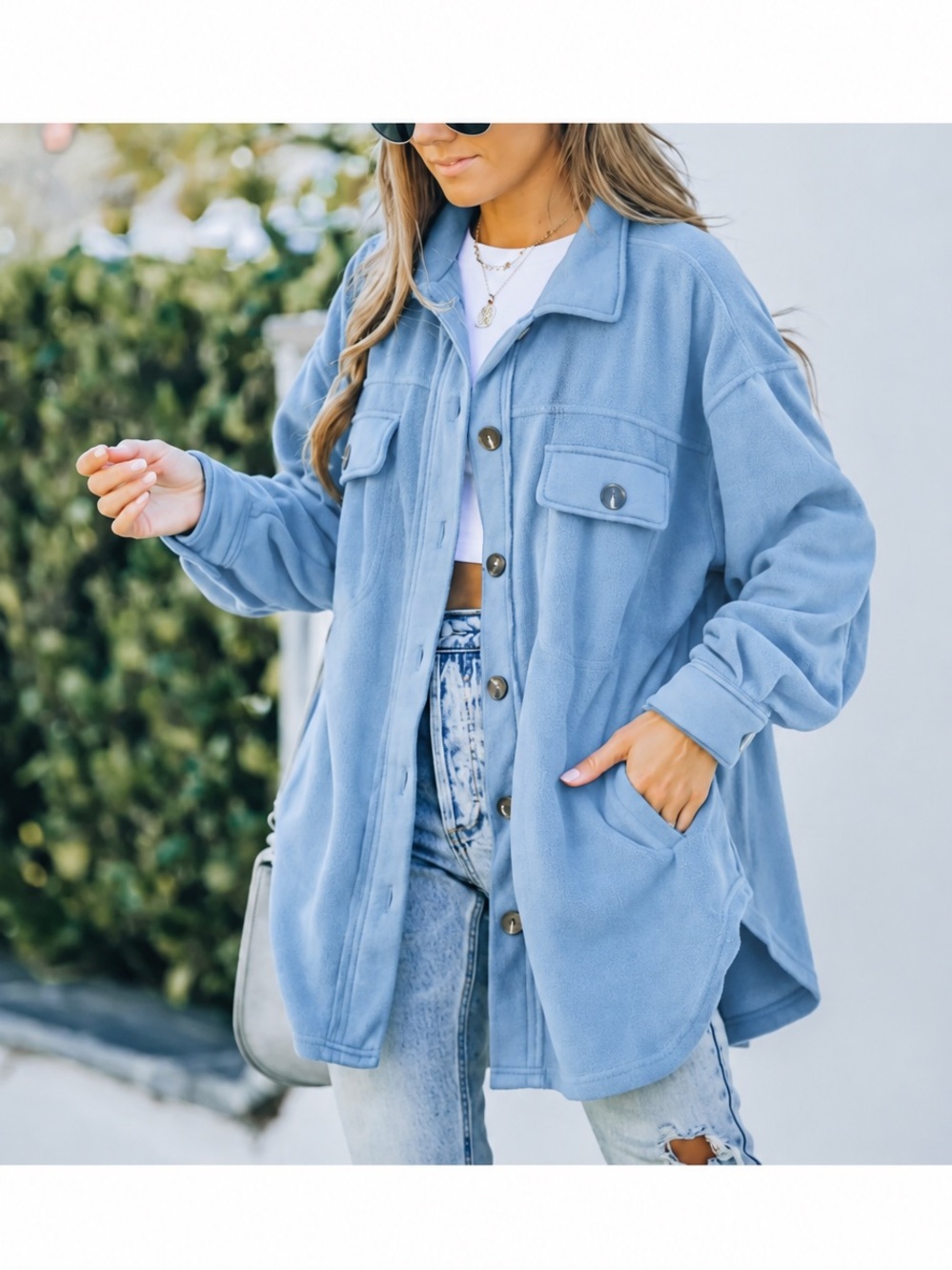 Vici Blue Fleece Shacket